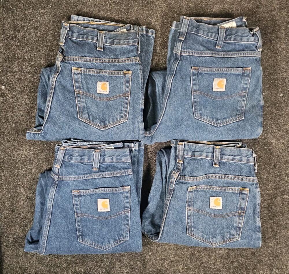Lot Of Carhartt Mens Size 32/32 Relaxed Fit Denim Work Pants Jeans Blue 381-83 B